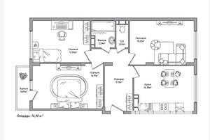 3-к квартира, сданный дом, 75м2, 5/10 этаж