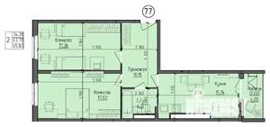 2-к квартира, строящийся дом, 66м2, 6/9 этаж
