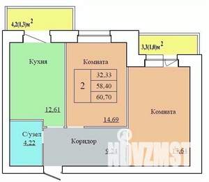 2-к квартира, строящийся дом, 61м2, 1/12 этаж