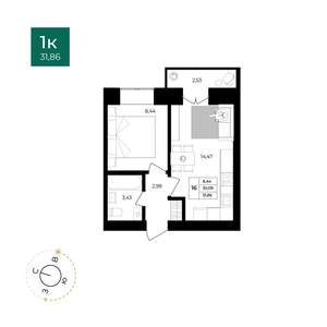 1-к квартира, вторичка, 32м2, 2/9 этаж