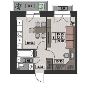 1-к квартира, вторичка, 34м2, 7/8 этаж