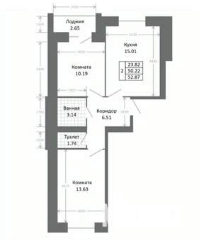 2-к квартира, строящийся дом, 53м2, 2/5 этаж