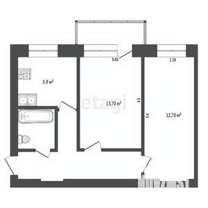 2-к квартира, вторичка, 43м2, 3/5 этаж