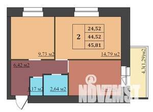2-к квартира, строящийся дом, 46м2, 9/9 этаж