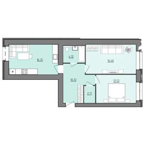 2-к квартира, строящийся дом, 62м2, 1/9 этаж