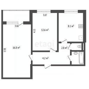 2-к квартира, вторичка, 49м2, 3/9 этаж