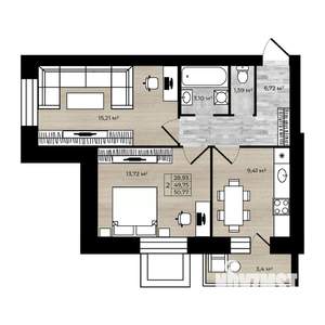 2-к квартира, сданный дом, 51м2, 5/5 этаж