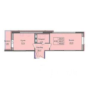 1-к квартира, строящийся дом, 46м2, 5/18 этаж