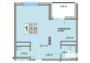 1-к квартира, вторичка, 52м2, 6/18 этаж