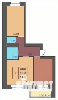 2-к квартира, строящийся дом, 53м2, 2/9 этаж