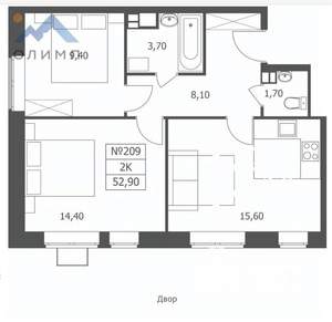2-к квартира, вторичка, 53м2, 9/10 этаж