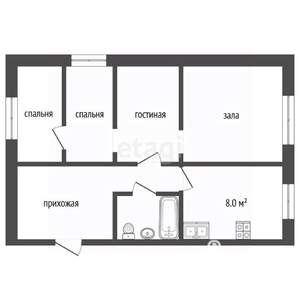 3-к квартира, вторичка, 54м2, 2/2 этаж