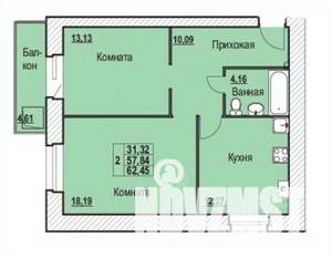 2-к квартира, вторичка, 62м2, 4/10 этаж
