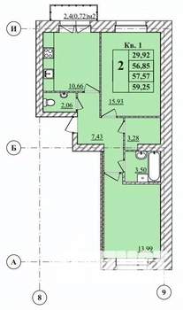 2-к квартира, строящийся дом, 59м2, 1/3 этаж