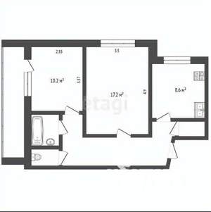 2-к квартира, вторичка, 53м2, 6/14 этаж