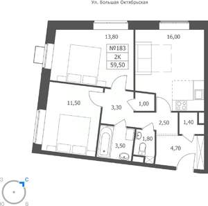 2-к квартира, вторичка, 60м2, 2/11 этаж