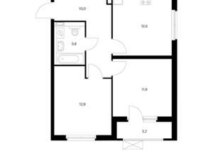 2-к квартира, вторичка, 53м2, 2/17 этаж