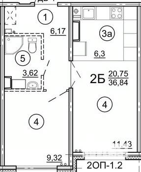 2-к квартира, строящийся дом, 37м2, 11/17 этаж