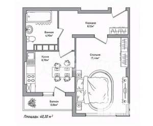 1-к квартира, вторичка, 40м2, 6/10 этаж