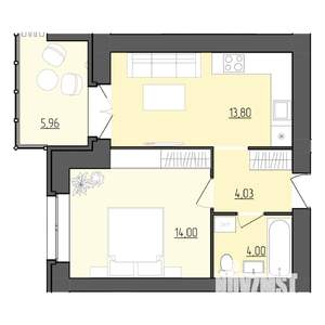 1-к квартира, строящийся дом, 39м2, 3/9 этаж