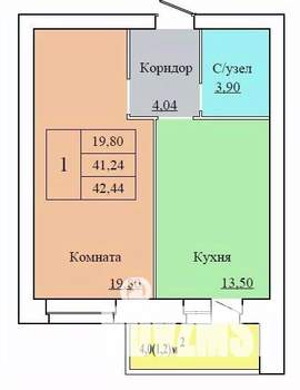1-к квартира, вторичка, 42м2, 3/12 этаж