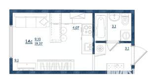 Студия квартира, вторичка, 19м2, 3/17 этаж
