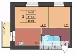 2-к квартира, строящийся дом, 46м2, 9/9 этаж