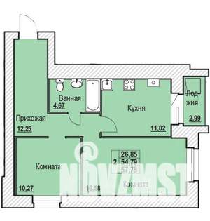 2-к квартира, вторичка, 58м2, 1/10 этаж