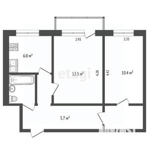 2-к квартира, вторичка, 42м2, 4/5 этаж