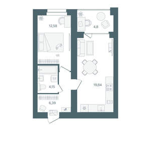 1-к квартира, вторичка, 45м2, 7/16 этаж
