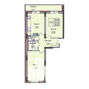 2-к квартира, строящийся дом, 59м2, 7/8 этаж