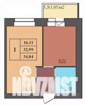 1-к квартира, строящийся дом, 34м2, 6/9 этаж