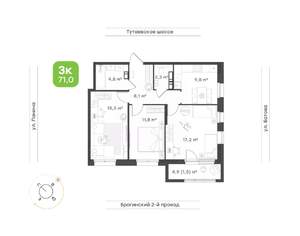 3-к квартира, вторичка, 71м2, 17/18 этаж