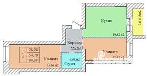 2-к квартира, строящийся дом, 57м2, 1/8 этаж