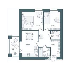 2-к квартира, строящийся дом, 60м2, 5/16 этаж