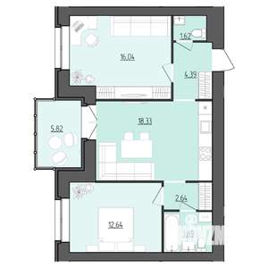 2-к квартира, строящийся дом, 62м2, 4/9 этаж