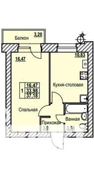 1-к квартира, вторичка, 37м2, 9/9 этаж