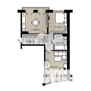 2-к квартира, строящийся дом, 74м2, 2/8 этаж