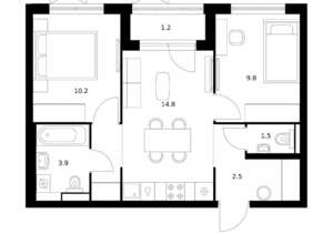 2-к квартира, вторичка, 49м2, 14/17 этаж