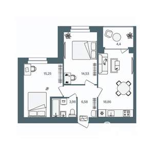 2-к квартира, строящийся дом, 61м2, 4/16 этаж