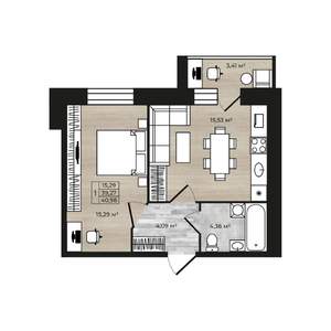 1-к квартира, строящийся дом, 43м2, 2/9 этаж