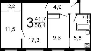 3-к квартира, вторичка, 57м2, 5/5 этаж