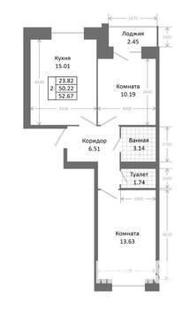 2-к квартира, вторичка, 53м2, 3/10 этаж