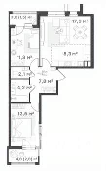 2-к квартира, вторичка, 67м2, 9/18 этаж