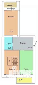 2-к квартира, вторичка, 68м2, 8/12 этаж