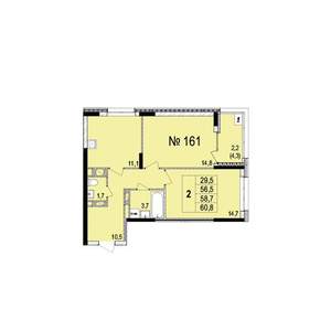 2-к квартира, строящийся дом, 59м2, 11/18 этаж