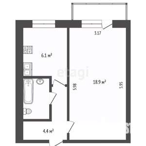 1-к квартира, вторичка, 33м2, 5/9 этаж