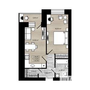 1-к квартира, вторичка, 47м2, 7/9 этаж