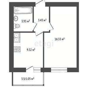 1-к квартира, вторичка, 34м2, 7/9 этаж