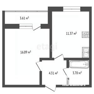 1-к квартира, вторичка, 35м2, 3/4 этаж